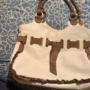Claudia Firenze Cream Tote with Brown Trim   Soft leather and Gold Hardware